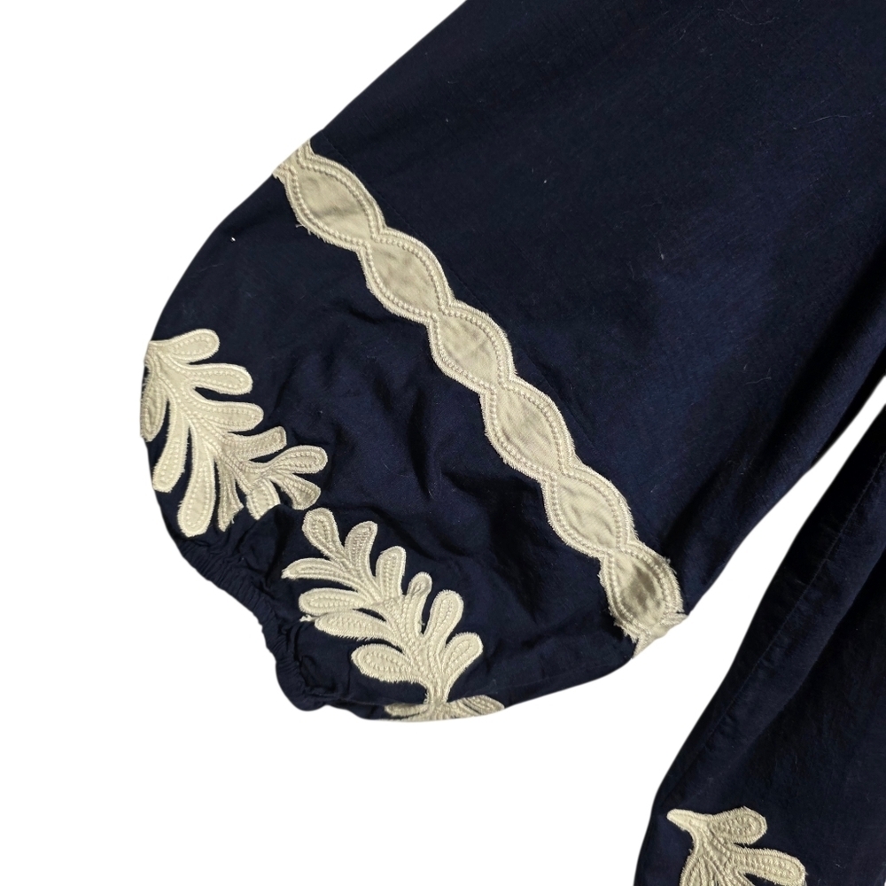 VELVET BY GRAHAM & SPENCER AMY EMBROIDERED NAVY WHITE TOP SZ L - Picture 8 of 11